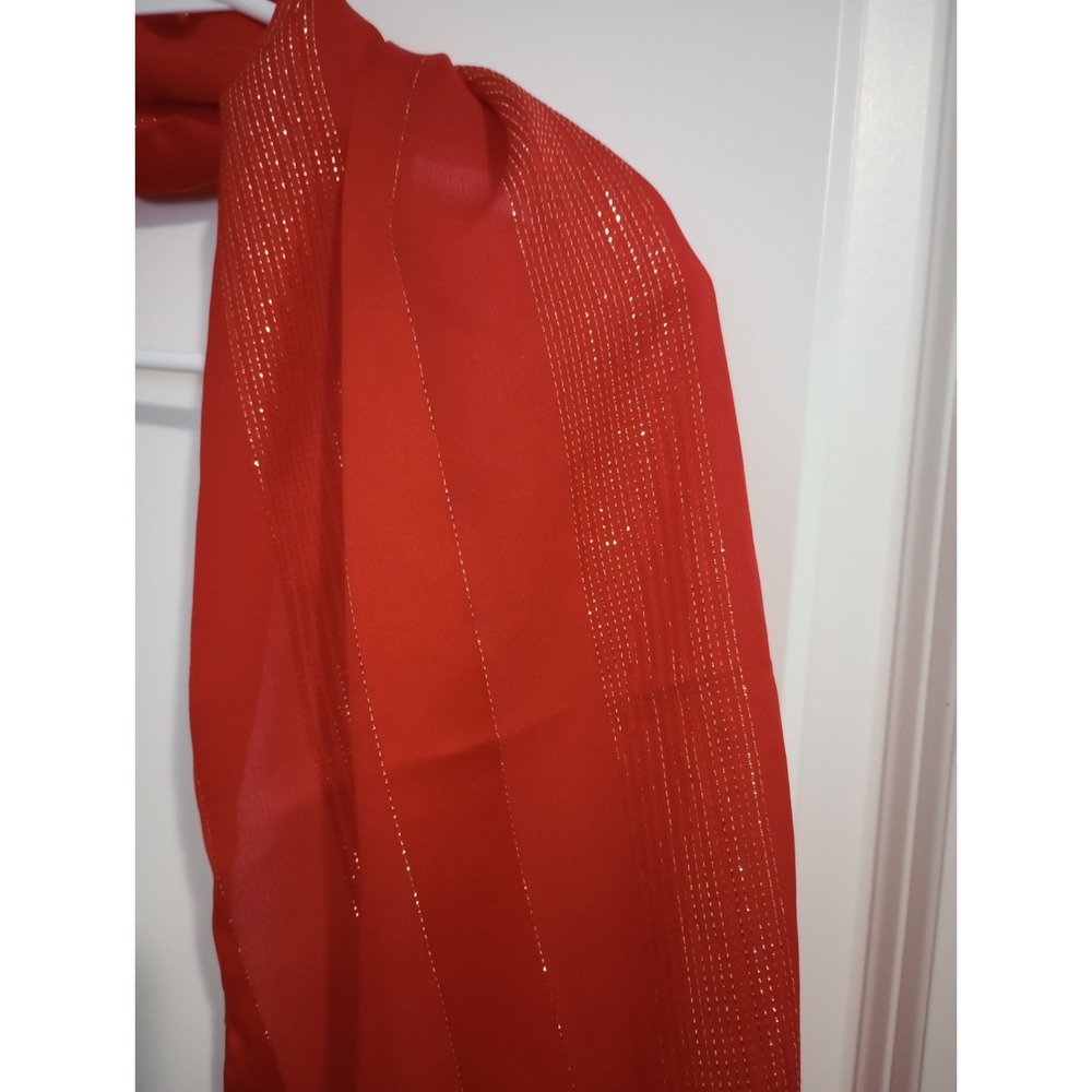 Red Metallic Stripe Oblong Scarf 52 x 15 Sheer Evening Dress Holiday Wrap - Picture 2 of 2